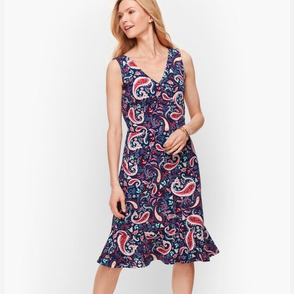 TALBOTS FLOUNCE HEM FIT & FLARE DRESS WATERCOLOR PAISLEY SIZE CL - Picture 1 of 7